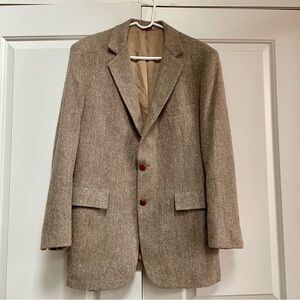Mark IV Vintage Neutral Tan Tweed Wool Herringbone Pockets Sport Coat Office